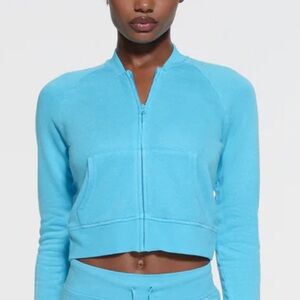 NWT SKIMS- SHRUNKEN ZIP UP, size small, LIMITED EDITION: CYAN